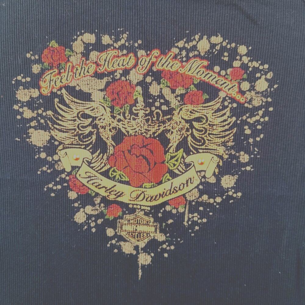 Harley Davidson Womens XL Ribbed Tank Top 2008 Rose Wings Biker Graphic Y2K - Picture 8 of 10